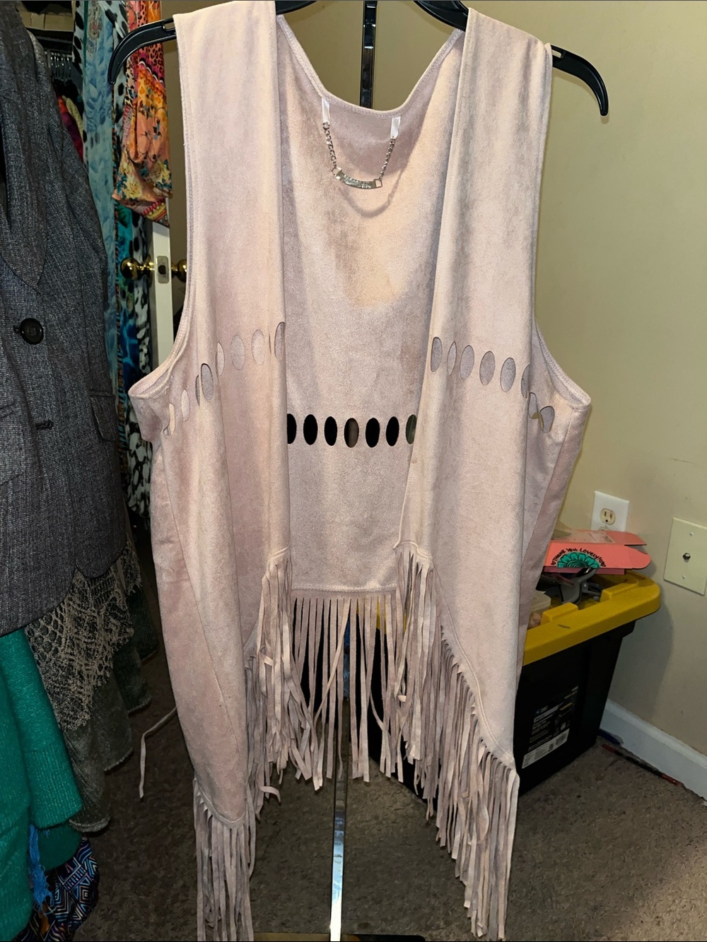 Fringed Open Vest in Light Blush